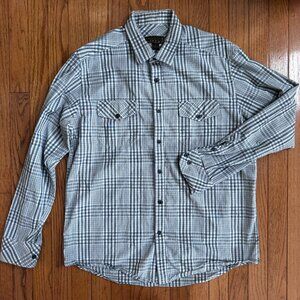 Pronto Uomo Plaid Button‑Down Shirt Men’s Large – Gray Blue 100% Cotton, Classic